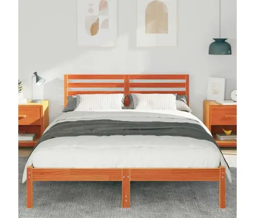 Gultas Rāmis Vaska Brūna 140 X 210 Cm Masīvkoka Priede Vidaxl