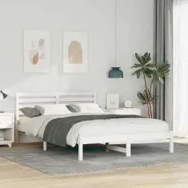 Voodi Raam Peaga Valge 140 X 220 Cm Männipuit