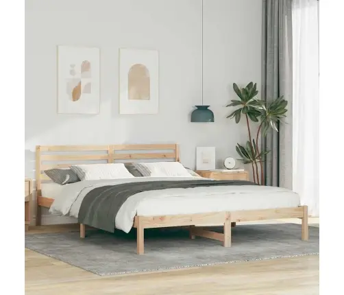 Voodi Raam Peaga Pruun 160 X 220 Cm Männipuit