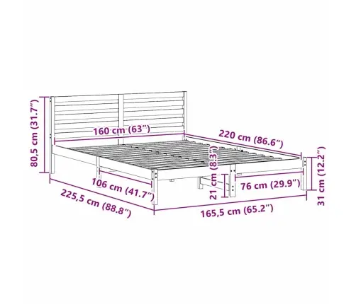 Gultas Rāmis Vaska Brūna 160 X 220 Cm Masīvkoka Priede Vidaxl Gultas Rāmis Vaska Brūna 160 X 220 Cm Masīvkoka Priede Vidaxl