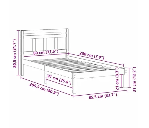 Gultas Rāmis Brūna 80 X 200 Cm Priedes Masīvkoks Vidaxl