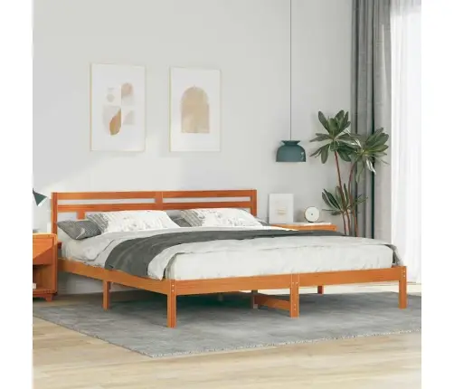 Gultas Rāmis Ar Galvas Klāju Brūna 200 X 200 Cm Priežu Koks Vidaxl