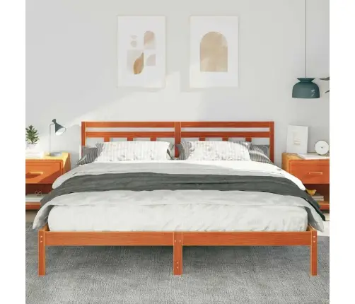 Gultas Rāmis Ar Galvas Klāju Brūna 200 X 200 Cm Priežu Koks Vidaxl