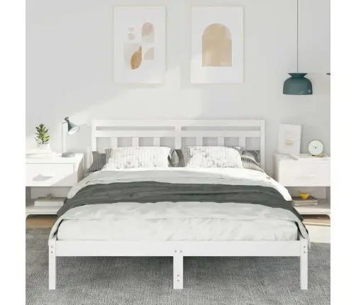 Voodi Raam Valge 150 X 200 Cm Tahke Mänd