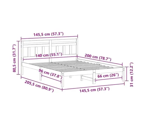Lovos Rėmas Balta 140 X 200 Cm Kietos Pušies Mediena