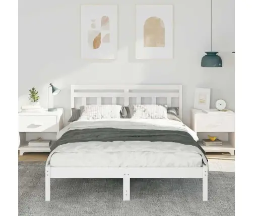 Gultas Rāmis Ar Galvas Klāju Balts 120 X 190 Cm Priežu Koks Vidaxl