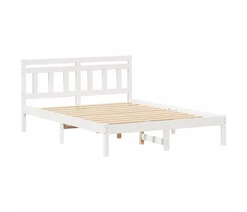 Gultas Rāmis Ar Galvas Klāju Balts 140 X 190 Cm Priežu Koks Vidaxl
