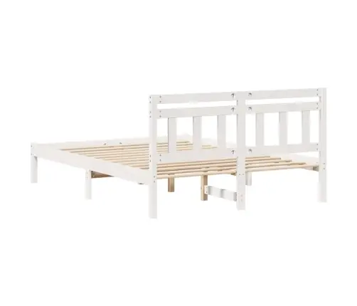 Gultas Rāmis Ar Galvas Klāju Balts 140 X 190 Cm Priežu Koks Vidaxl