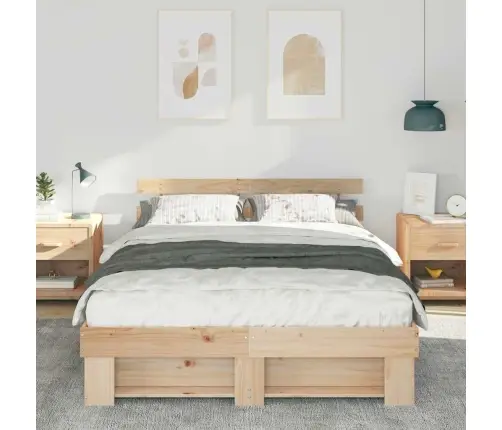 Gultas Rāmis Ar Galvas Klāju Brūna 150 X 200 Cm Priežu Koks Vidaxl