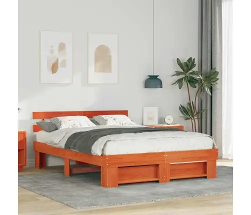 Gultas Rāmis Vaska Brūna 140 X 200 Cm Masīvkoka Priede Vidaxl