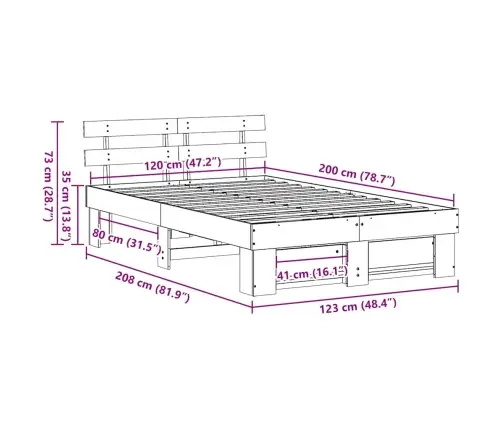 Gultas Rāmis Brūna 120 X 200 Cm Masīvkoka Priede Vidaxl