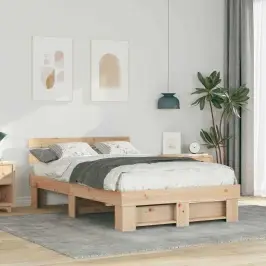 Gultas Rāmis Brūna 140 X 190 Cm Ciets Priedes Koks Vidaxl