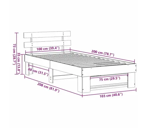 Gultas Rāmis Balts 100 X 200 Cm Masīvkoka Priede Vidaxl