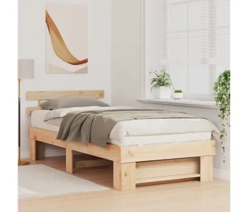 Gultas Rāmis Ar Galvas Klāju Brūna 75 X 190 Cm Masīvkoka Priede Vidaxl