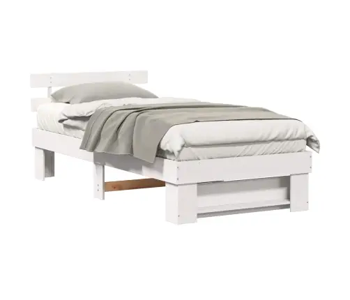 Gultas Rāmis Ar Galvas Klāju Balts 75 X 190 Cm Masīvkoka Priede Vidaxl