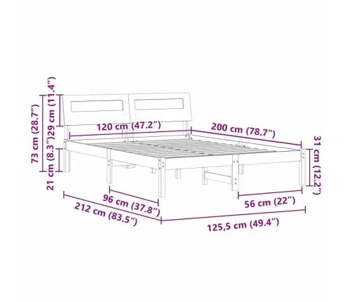 Gultas Rāmis Brūna 120 X 200 Cm Masīvkoka Priede Vidaxl