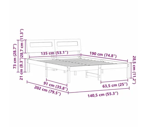 Gultas Rāmis Vaska Brūna 135 X 190 Cm Masīvkoka Priede Vidaxl