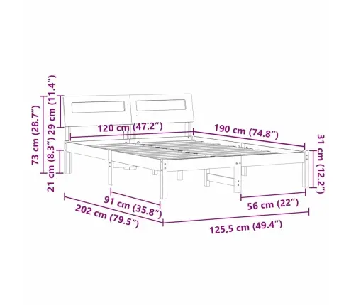 Gultas Rāmis Brūna 120 X 190 Cm Masīvkoka Priede Vidaxl