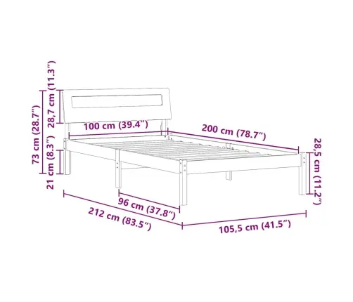 Lovos Rėmas Balta 100 X 200 Cm Kietos Pušies Mediena