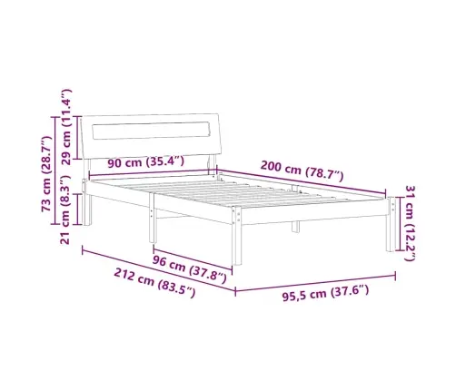 Gultas Rāmis Brūna 90 X 200 Cm Masīvkoka Priede Vidaxl Gultas Rāmis Brūna 90 X 200 Cm Masīvkoka Priede Vidaxl