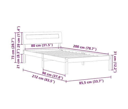 Lovos Rėmas Vaško Ruda 80 X 200 Cm Kietos Pušies Mediena