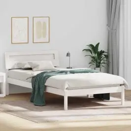 Voodi Raam Led -Ribatuledega Peaga Valge 90 X 190 Cm Männipuit