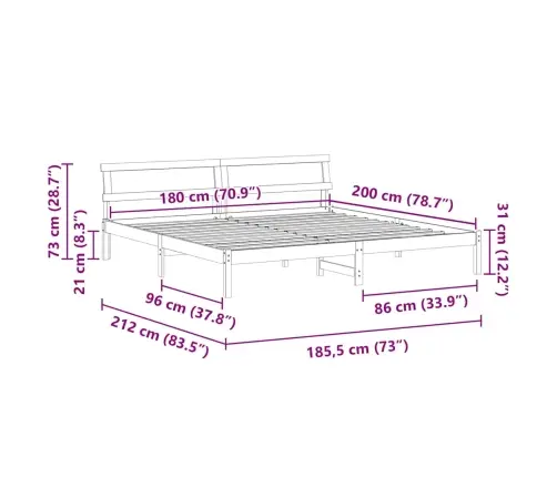 Gultas Rāmis Brūna 180 X 200 Cm Masīvkoka Priede Vidaxl