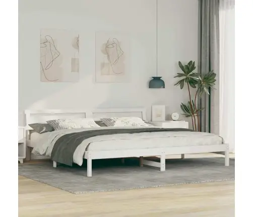 Voodi Raam Peaga Valge 180 X 200 Cm Tahke Mänd