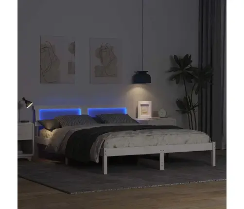 Voodi Raam Peaga Valge 160 X 200 Cm Tahke Mänd