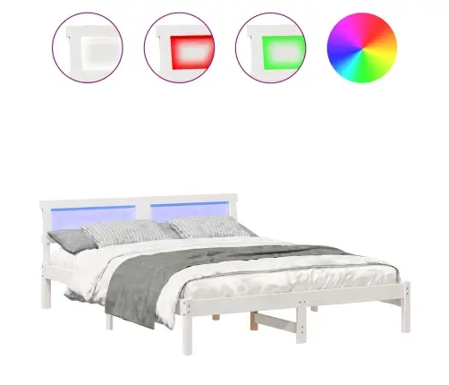 Voodi Raam Peaga Valge 150 X 200 Cm Tahke Mänd