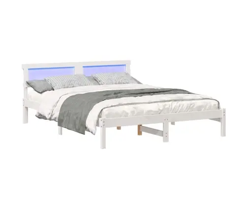 Voodi Raam Peaga Valge 150 X 200 Cm Tahke Mänd