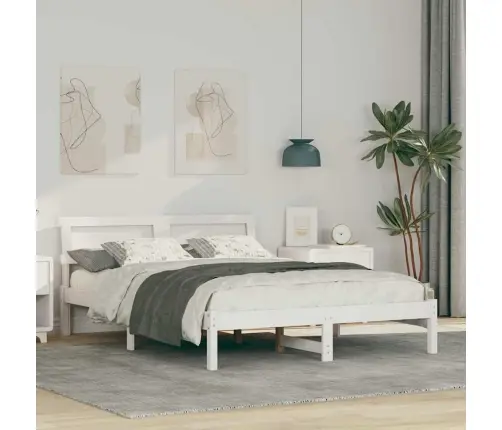 Voodi Raam Led -Ribatuledega Peaga Valge 140 X 190 Cm Männipuit