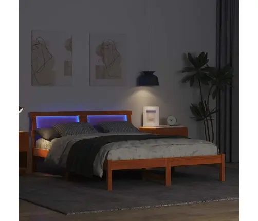 Gultas Rāmis Ar Led Galvas Balstu, Vaskota Brūna Krāsa, 120 X 190 Cm, Cietā Priede Vidaxl