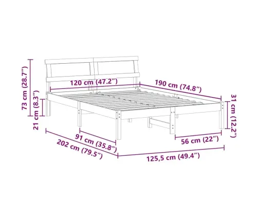 Gultas Rāmis Ar Led Galvas Balstu, Vaskota Brūna Krāsa, 120 X 190 Cm, Cietā Priede Vidaxl