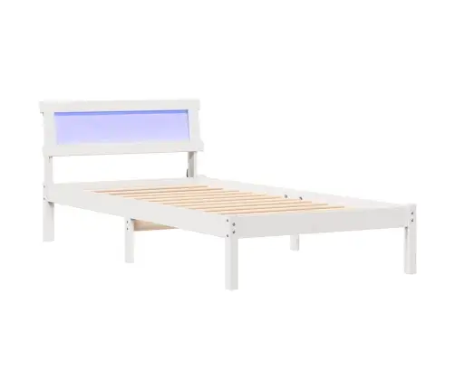Gultas Rāmis Ar Galvas Klāju Un Led - Balts 100X200 Cm, No Cietām Priedēm Vidaxl