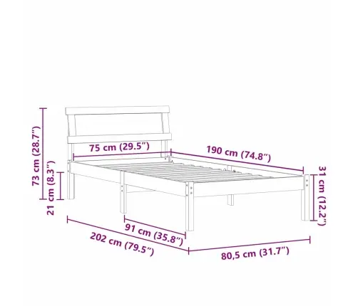 Lovos Rėmas Vaško Ruda 75 X 190 Cm Kietos Pušies Mediena