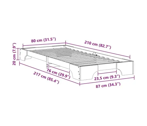 Lovos Rėmas Balta 80 X 210 Cm Kietos Pušies Mediena