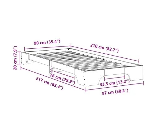 Grindų Lovos Rėmas Su Saugykla Balta 90 X 210 Cm Medis