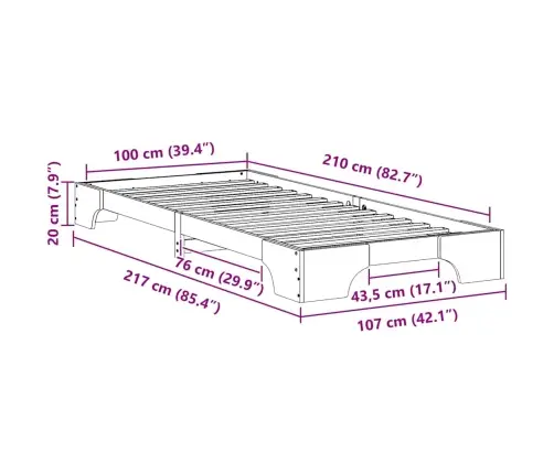 Grīdas Gultas Rāmis Brūna 100 X 210 Cm Priedes Masīvkoks Vidaxl