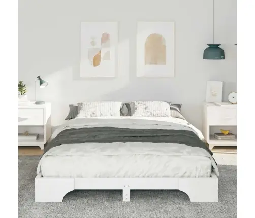 Voodi Raam Valge 140 X 210 Cm Tahke Mänd