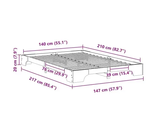 Voodi Raam Valge 140 X 210 Cm Tahke Mänd