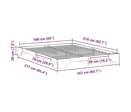 Grīdas Gultas Rāmis Ar Uzglabāšanu Brūna 160 X 210 Cm Koka Vidaxl