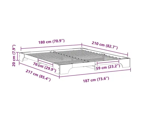 Grīdas Gultas Rāmis Brūna 180 X 210 Cm Priedes Masīvkoks Vidaxl