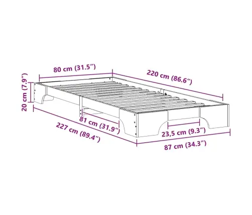 Lovos Rėmas Ruda 80 X 220 Cm Kietos Pušies Mediena