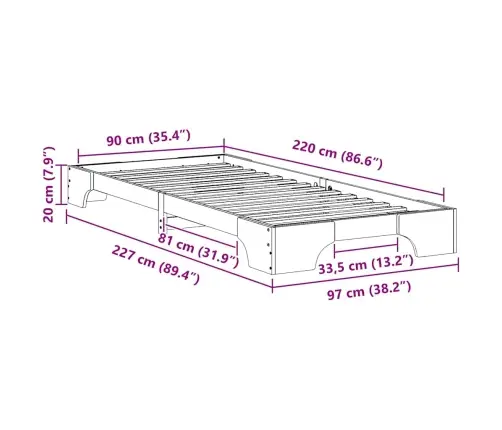 Põrandavoodiraam Pruun 90 X 220 Cm Puit