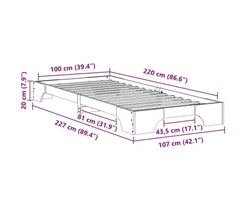Lovos Rėmas Ruda 100 X 220 Cm Kietos Pušies Mediena