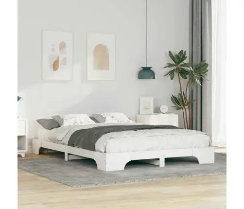 Grīdas Gultas Rāmis Balts 140 X 220 Cm Priedes Masīvkoks Vidaxl