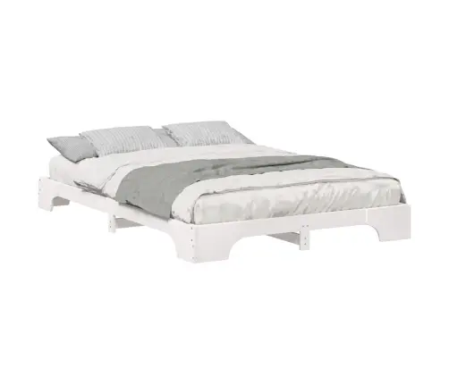 Grīdas Gultas Rāmis Balts 140 X 220 Cm Priedes Masīvkoks Vidaxl