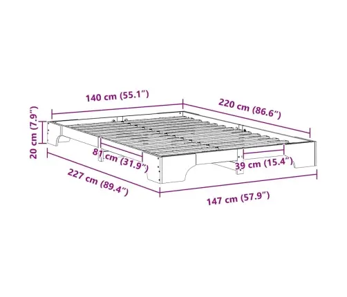 Voodi Raam Pruun 140 X 220 Cm Tahke Mänd