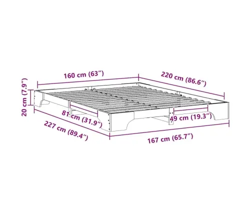 Voodi Raam Pruun 160 X 220 Cm Tahke Mänd